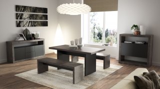 Buffet design DETROIT bois mélaminé Béton/Noir mat
